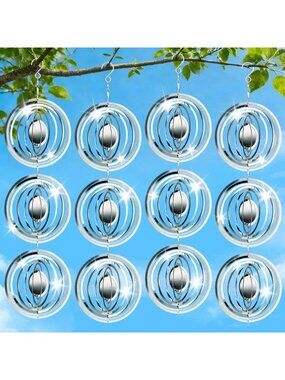 12 PCS Reflective Bird Deterrents - Stainless Steel Wind Spinners for Garden